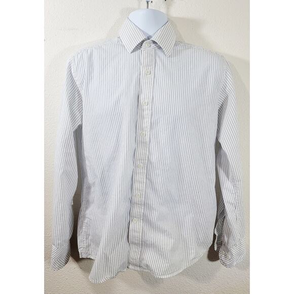 Fossil White Blue Striped Pointed Collar Button Up Shirt Medium Lightweight Soft - Picture 1 of 7